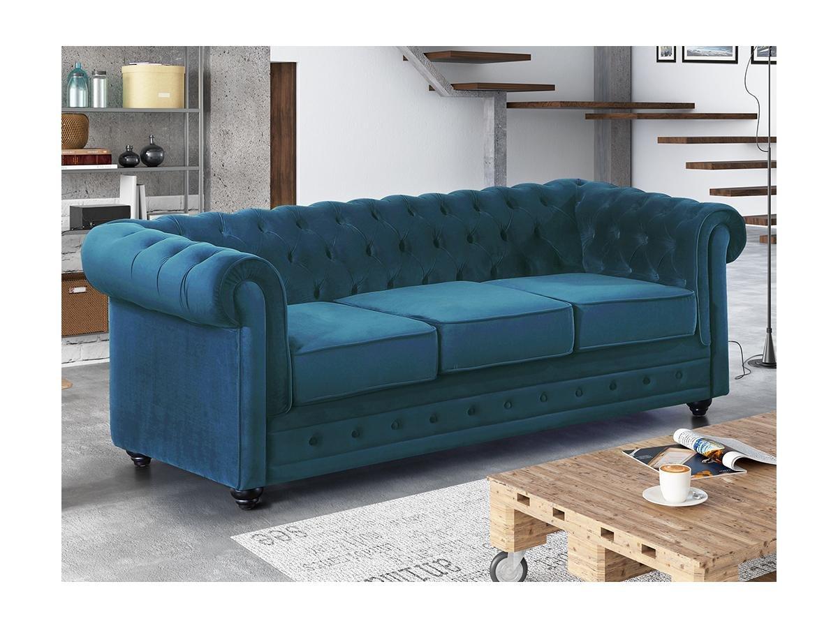 Vente-unique Sofa 3Sitzer Samt  CHESTERFIELD  