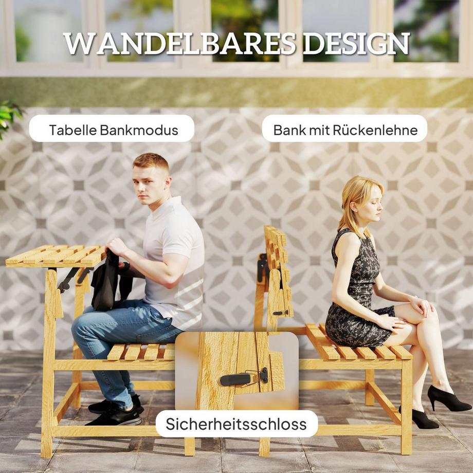 Northio 2-Sitzer Gartenbank Holz, wetterfest Sitzbank, UV-Beständig Gartenmöbel mit Umwandelbare Rückenlehnen, Parkbank 240kg belastbar, Holzbank für Balkon Terrasse, Garten, 110x61x89cm, Teak Aosom  