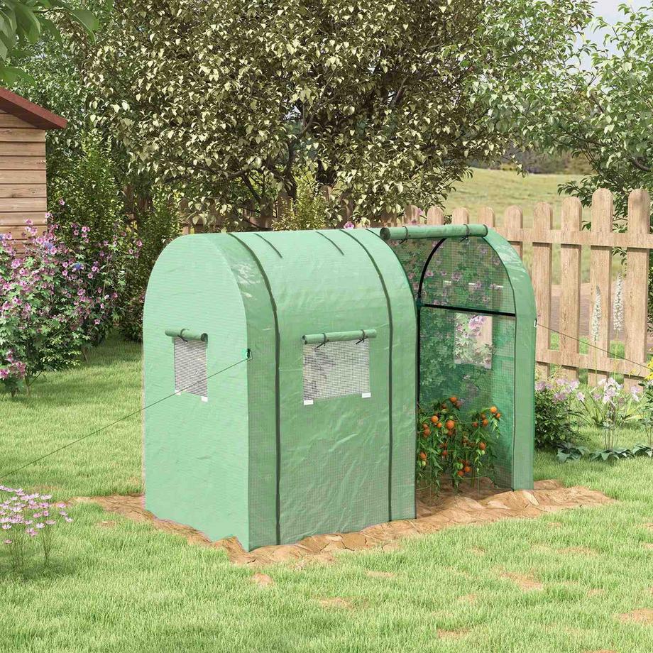 Northio Foliengewächshaus 2 Rolltüren winddicht mit Seitenfenster UV-Schutz für Garten Tomatenhaus aus PE in Grün  