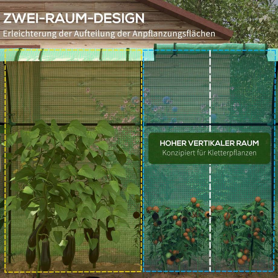 Northio Foliengewächshaus 2 Rolltüren winddicht mit Seitenfenster UV-Schutz für Garten Tomatenhaus aus PE in Grün  