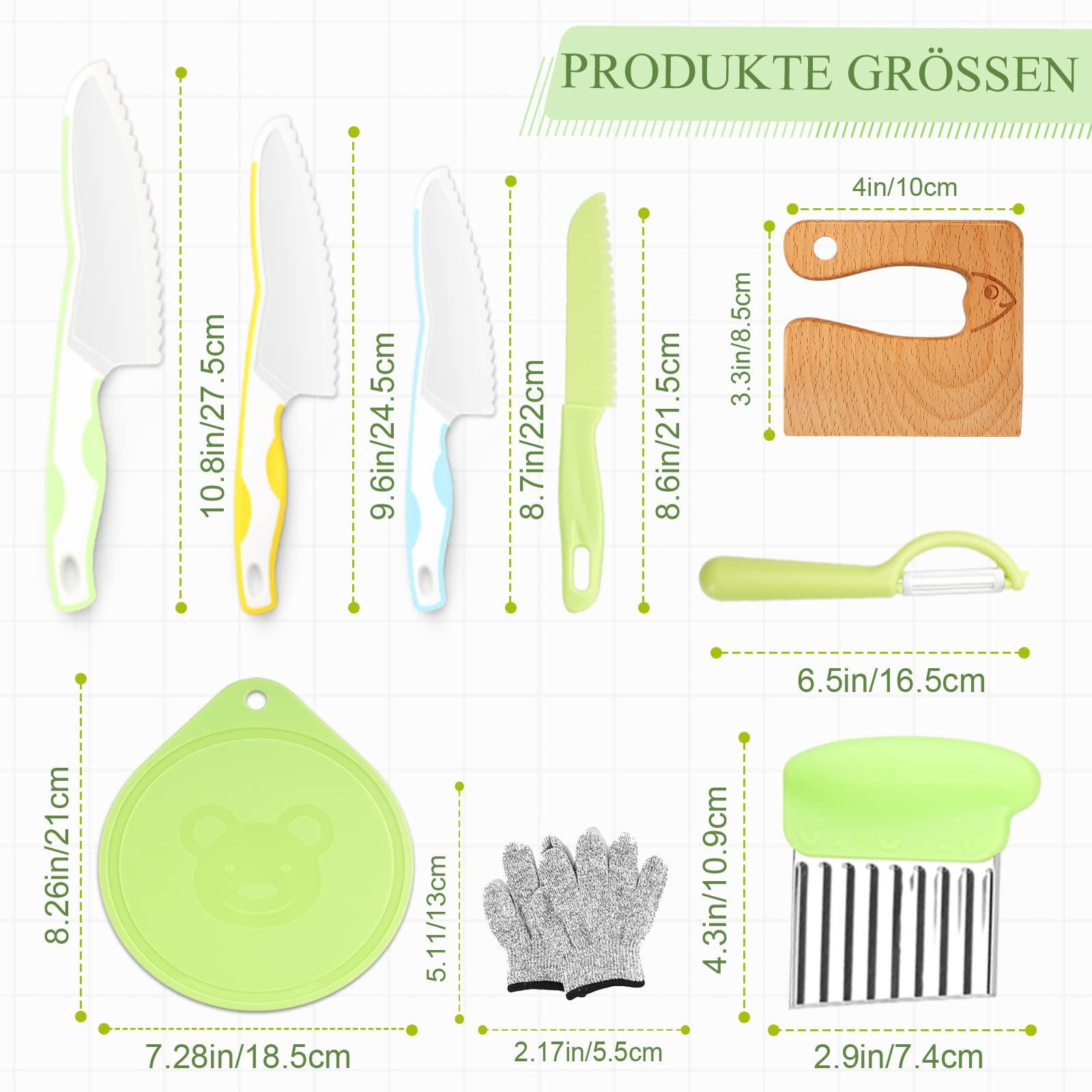 Activity-board  Kindermesser 9-teiliges Kinder-Küchenmesser-Set zum Schneiden und Kochen von Obst oder Gemüse für kleine Kinder, Sicherheits-Holzmesser-Schneidebrett-Schälmesser 