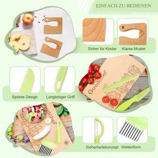 Activity-board  Kindermesser 9-teiliges Kinder-Küchenmesser-Set zum Schneiden und Kochen von Obst oder Gemüse für kleine Kinder, Sicherheits-Holzmesser-Schneidebrett-Schälmesser 