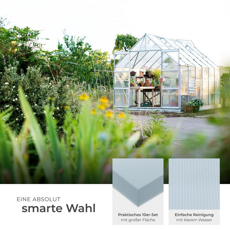 Tectake  10er Set Doppelstegplatten Shiny 7,32 m² Gesamtfläche, individuell zuschneidbar lichtdurchlässig, UV-beständig 