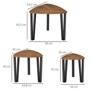 Northio 3er Set Couchtisch, Beistelltisch, Stapeltisch, Kaffeetisch, Satztisch, MDF, Natur+Schwarz  