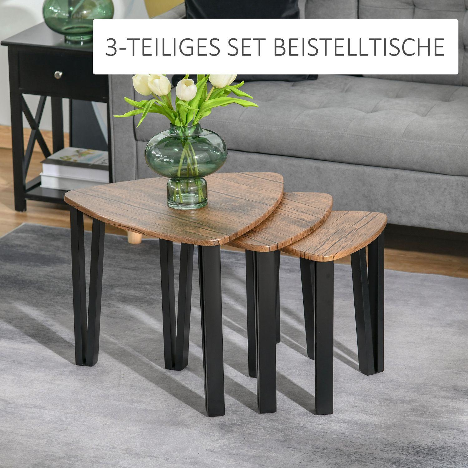 Northio 3er Set Couchtisch, Beistelltisch, Stapeltisch, Kaffeetisch, Satztisch, MDF, Natur+Schwarz  