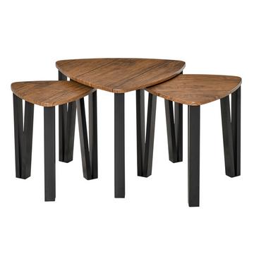 3er Set Couchtisch, Beistelltisch, Stapeltisch, Kaffeetisch, Satztisch, MDF, Natur+Schwarz