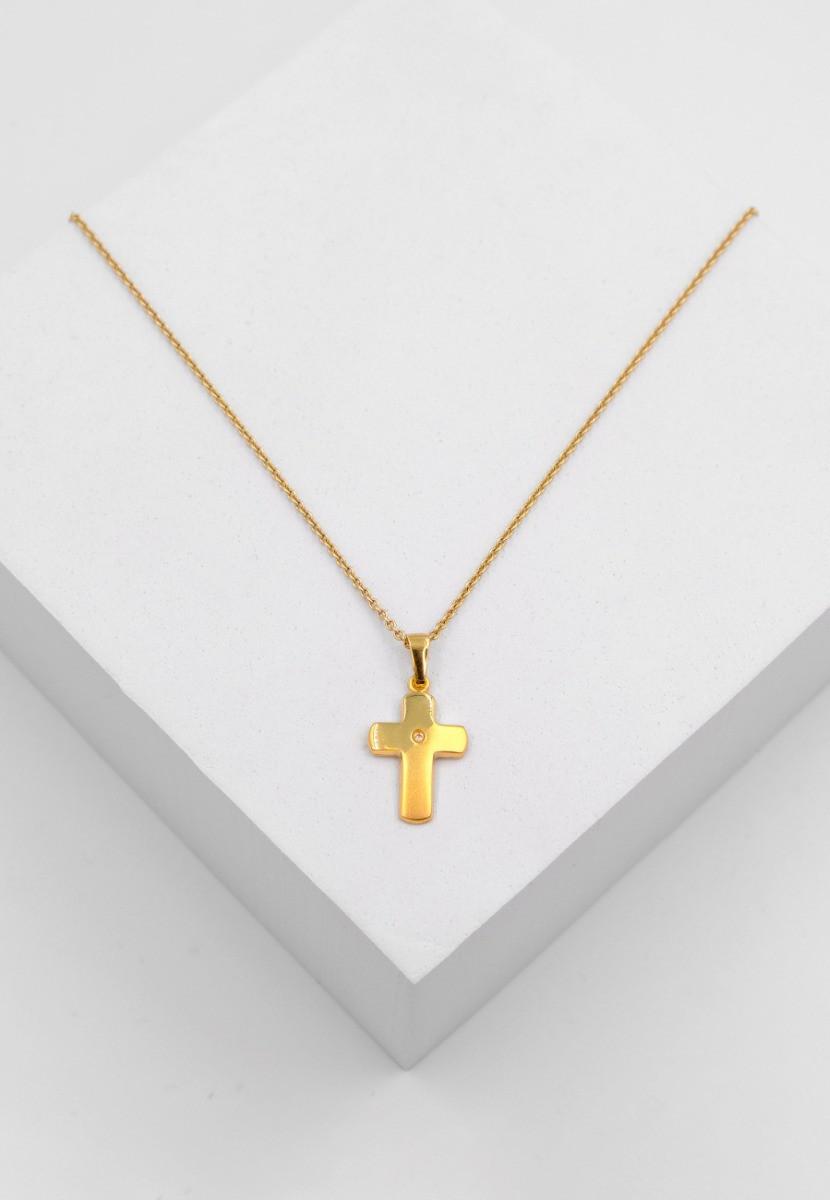 MUAU Schmuck  Pendentif croix en or jaune 750, 23x12mm brillant 0,0075ct. 