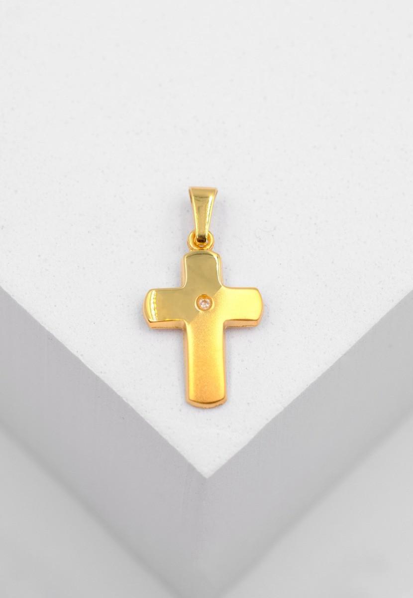 MUAU Schmuck  Anhänger Kreuz Gelbgold 750, 23x12mm Brillant 0.0075ct. 