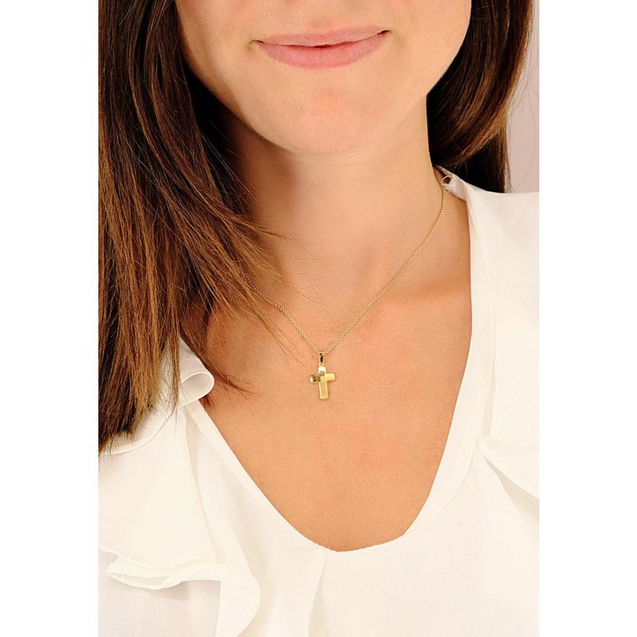 MUAU Schmuck  Anhänger Kreuz Gelbgold 750, 23x12mm Brillant 0.0075ct. 