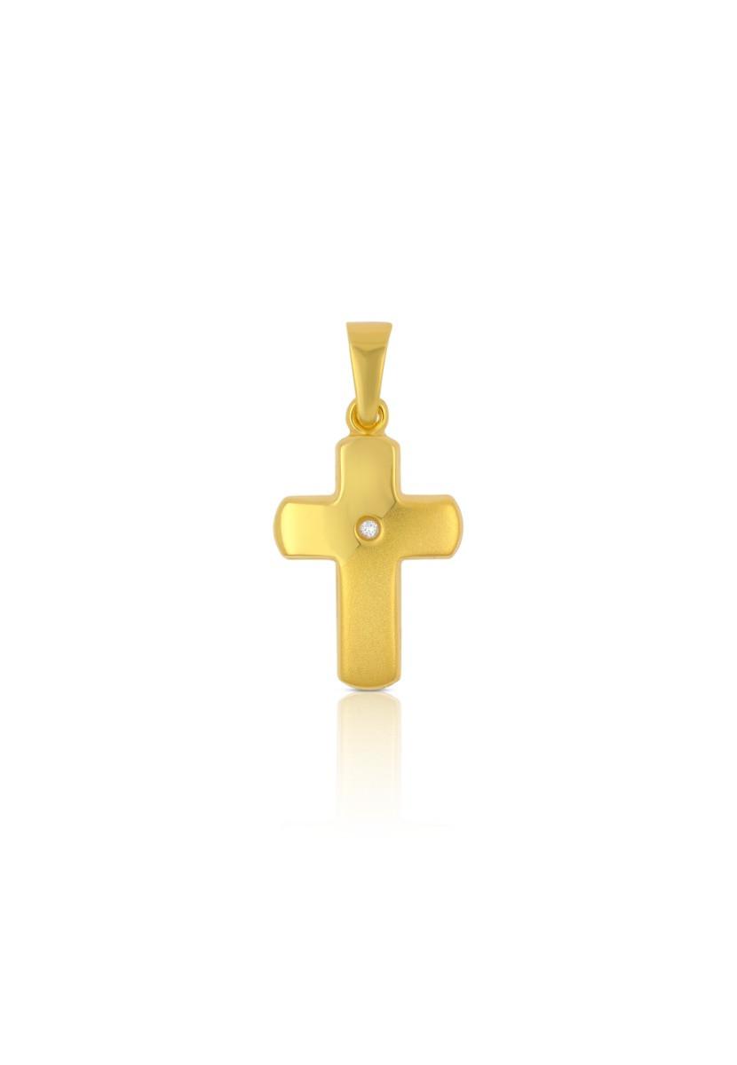 MUAU Schmuck  Pendentif croix en or jaune 750, 23x12mm brillant 0,0075ct. 