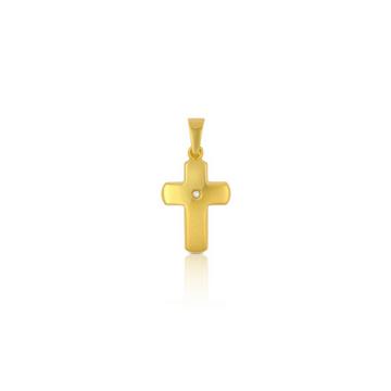 Pendentif croix en or jaune 750, 23x12mm brillant 0,0075ct.