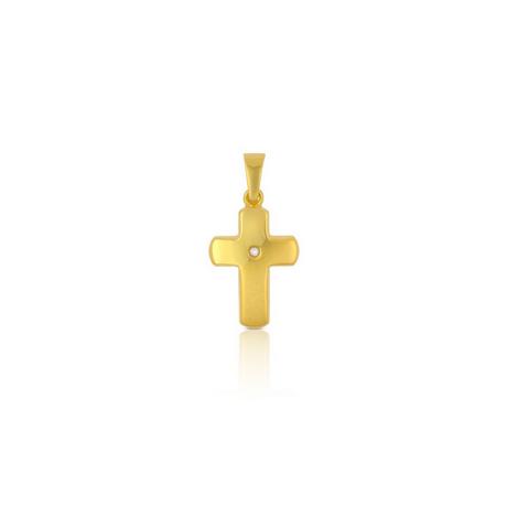 MUAU Schmuck  Pendentif croix en or jaune 750, 23x12mm brillant 0,0075ct. 