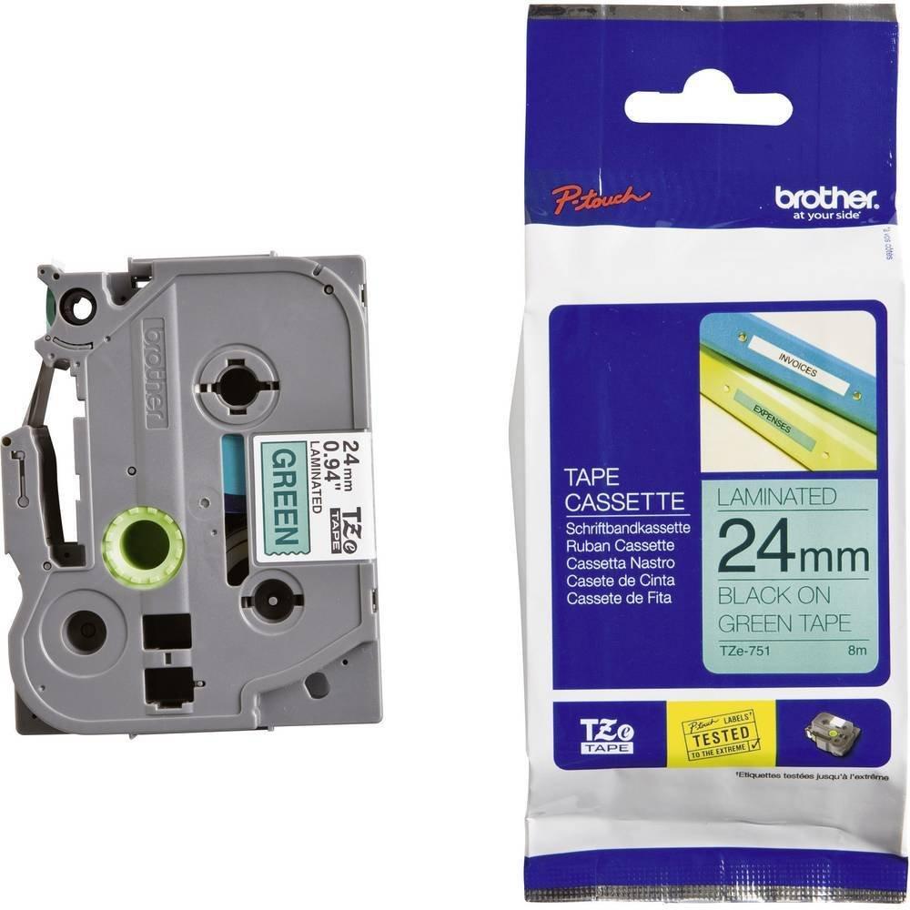 ABB Stotz S&J  Cassetta nastro Brother TZe TZe-751 Colore Nastro: Verde Colore carattere:Nero 24 mm 8 m 