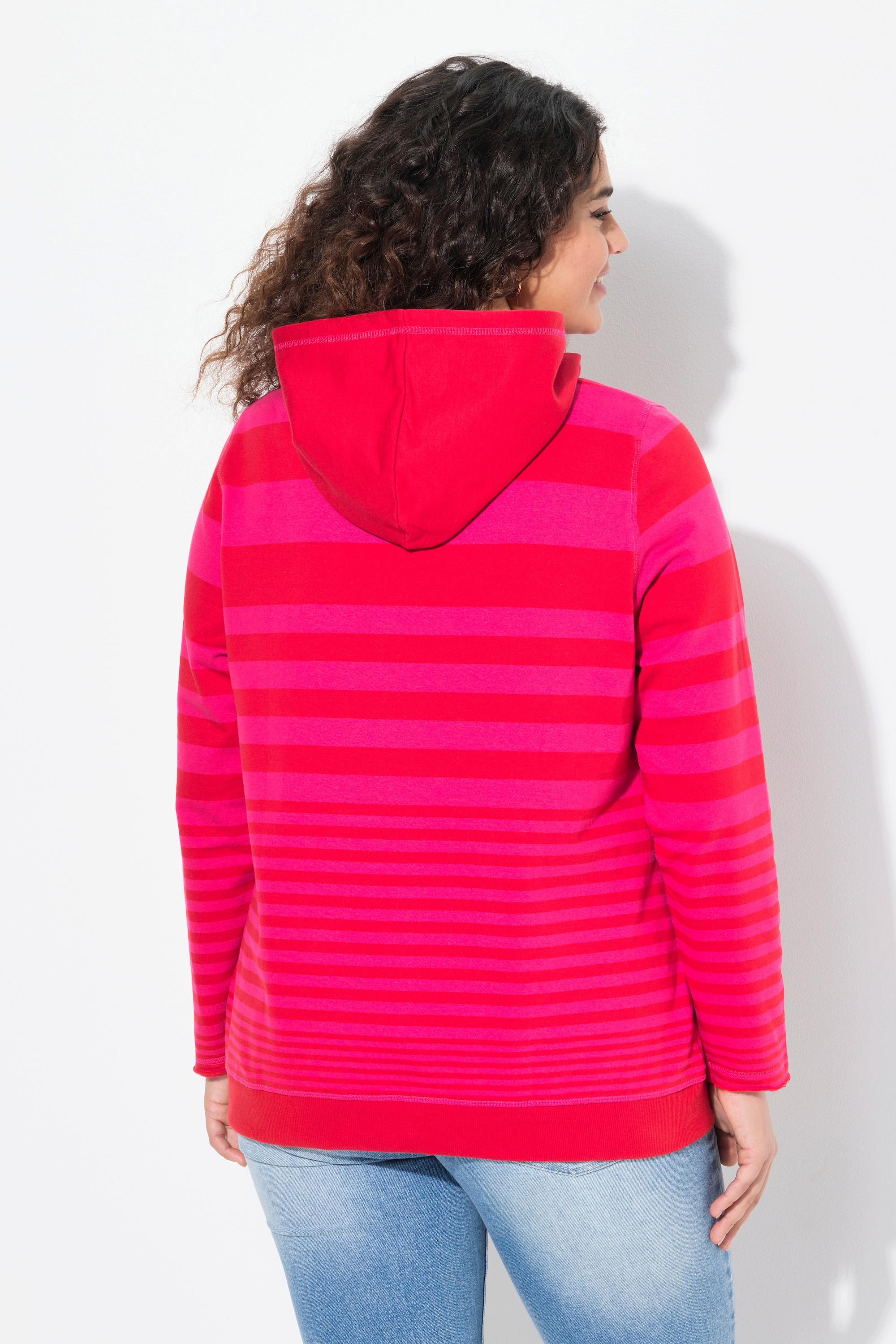 Ulla Popken Felpa con cappuccio a righe con tasca a marsupio  