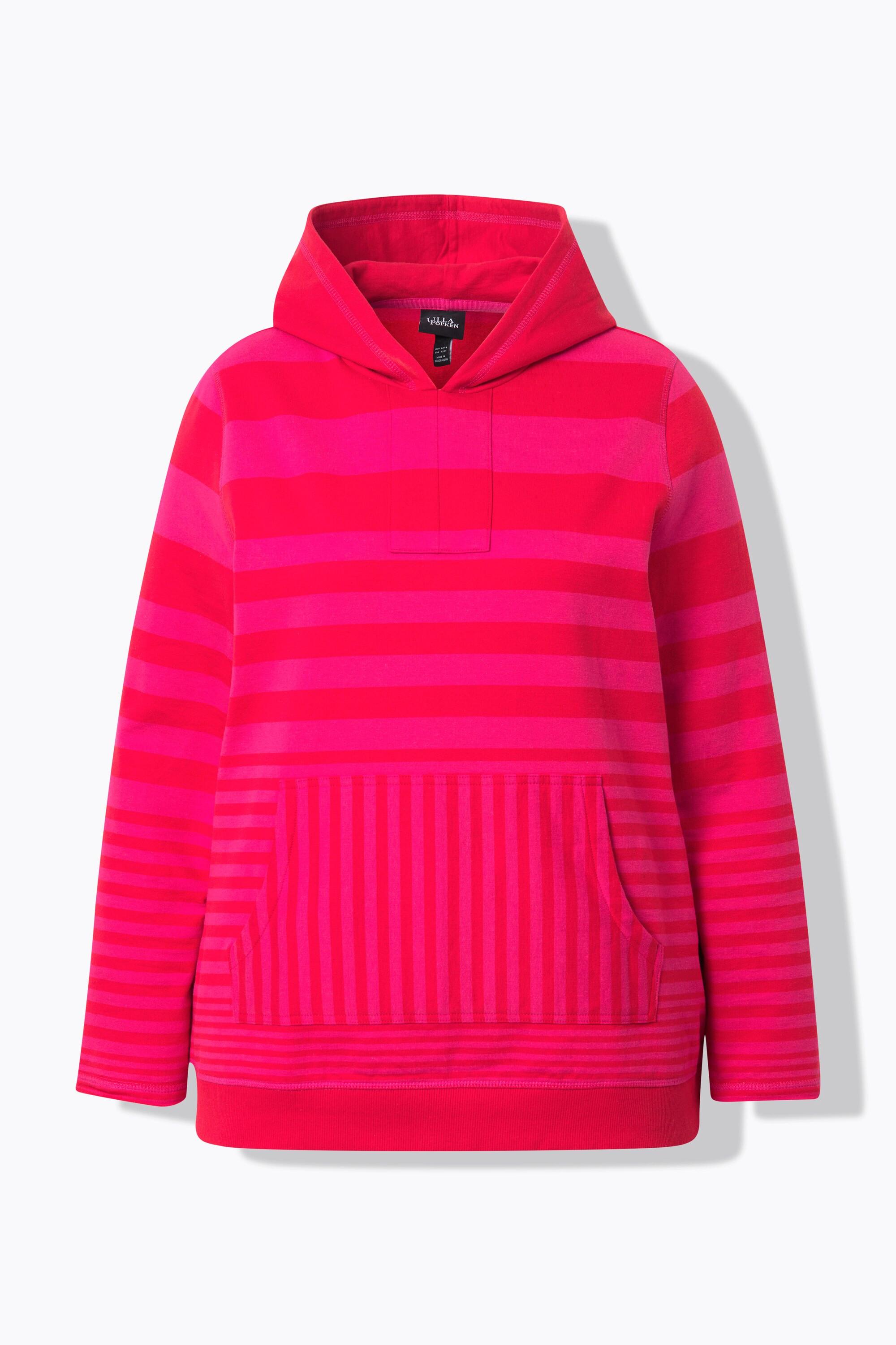 Ulla Popken Felpa con cappuccio a righe con tasca a marsupio  