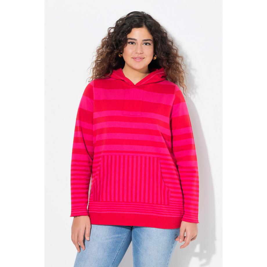 Ulla Popken Sweat à capuche rayé avec poche kangourou  