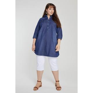 Ulla Popken  Chemisier long Bellieva, col chemise, lien à la taille, manches longues, GOTS 