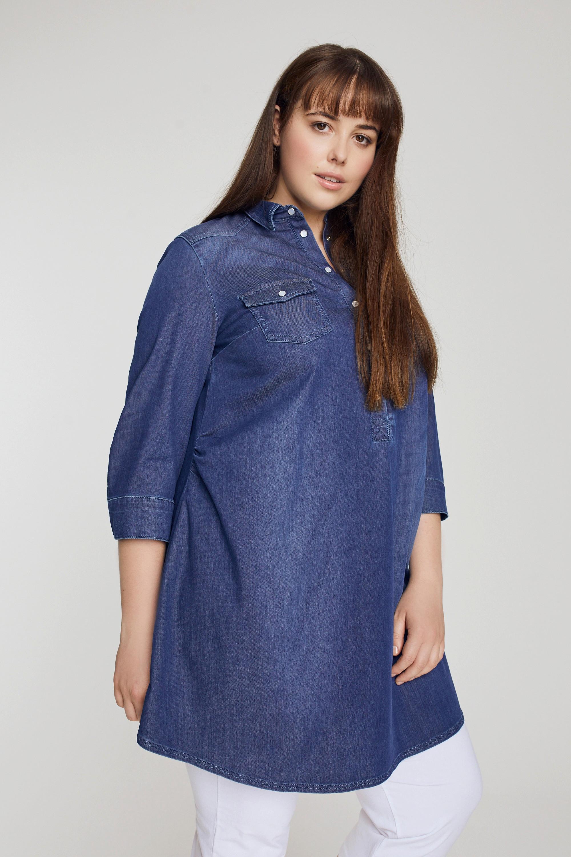 Ulla Popken  Bellieva-Longbluse, Hemdkragen, Taillenband, Langarm, GOTS 