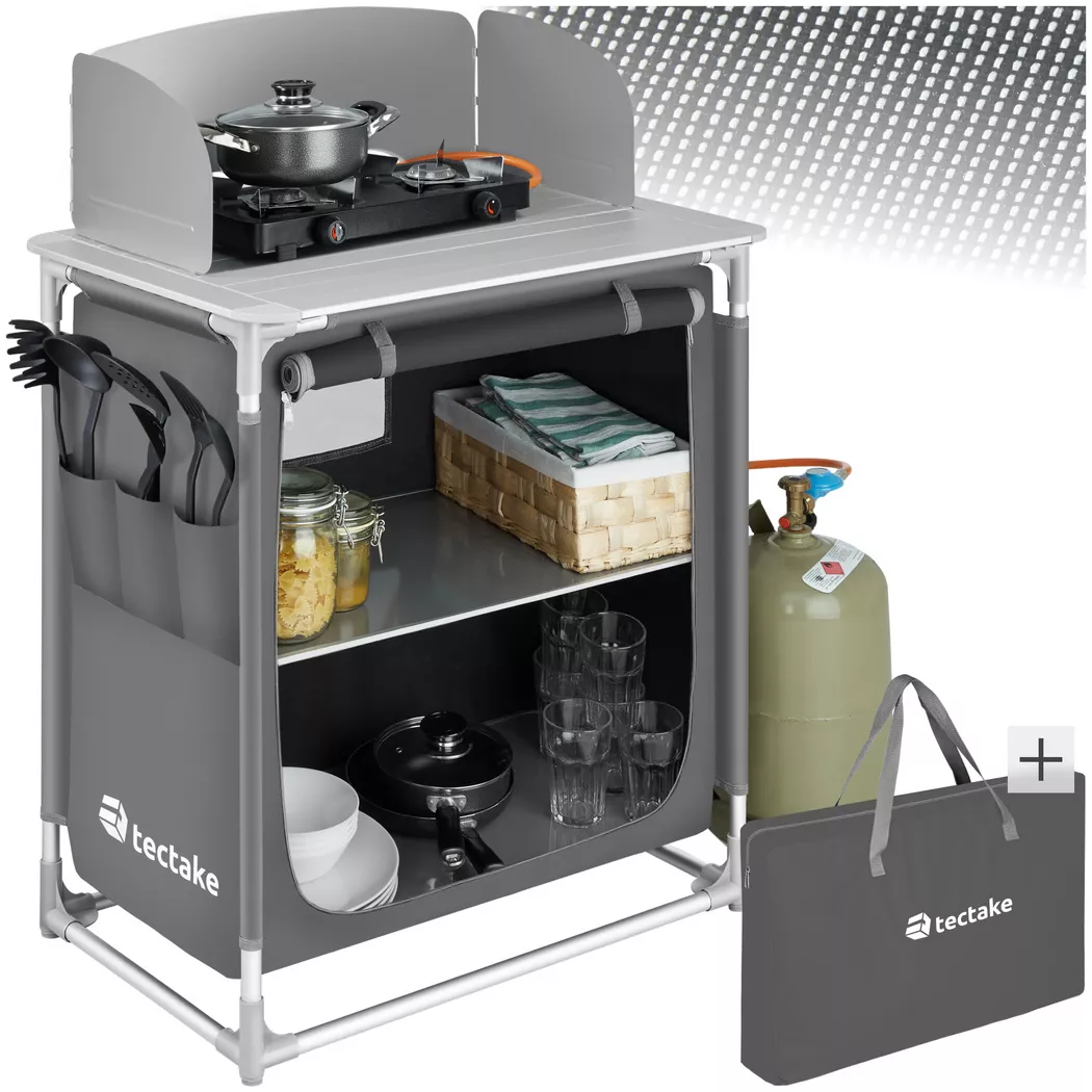 tectake Premium Camping Kitchen With Aluminum Frame & 2 Compartments Premium in Grey