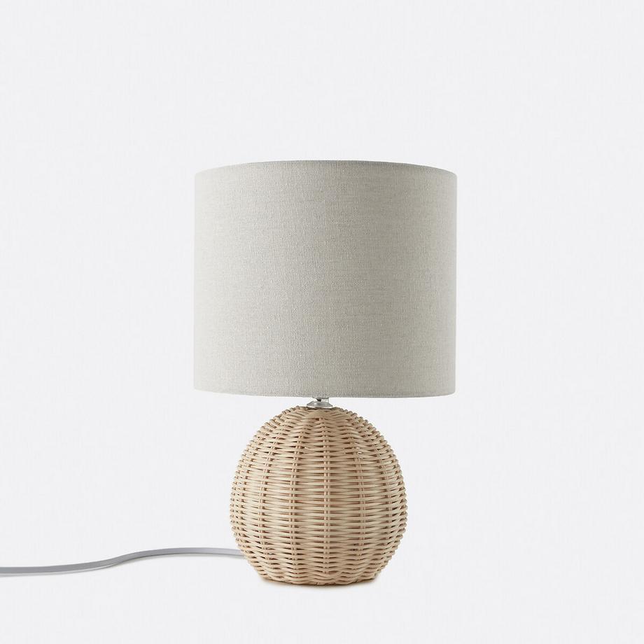 Tischlampe HOREA aus Rattan und Leinen