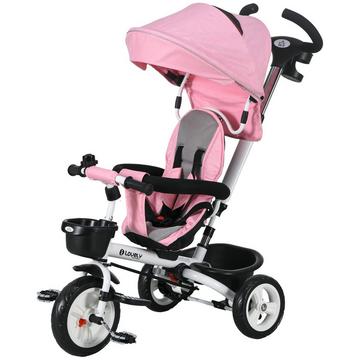 2In1 Dreirad Schubstange Kinderdreirad Sicherheitsgurt Faltbar Sonnendach Getränkehalter Korb Pedal 1-5 Jahre Rosa