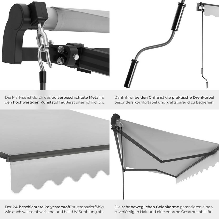 Tectake Gelenkarmmarkise Ornella verschiedene Größen UV-beständig und wasserabweisend  