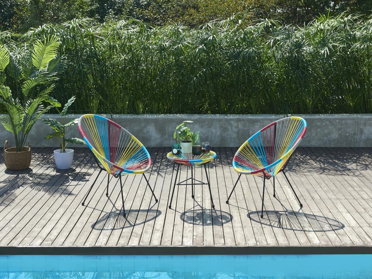 Vente-unique Table de jardin en fils de résine tressés - Multicolore - ALIOS III de MYLIA  