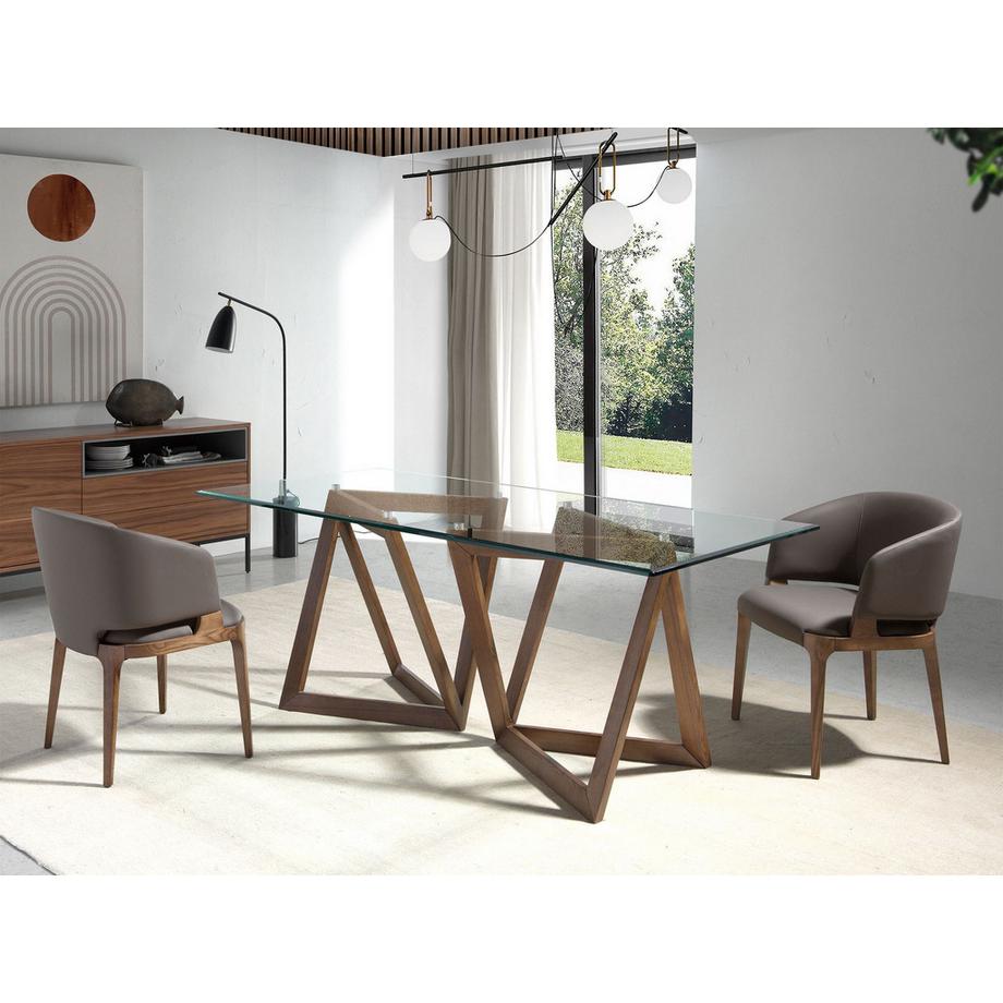 ANGEL CERDA Esstisch Rechteckig gehärtetes Glas aus walnussfarbenes Holz  