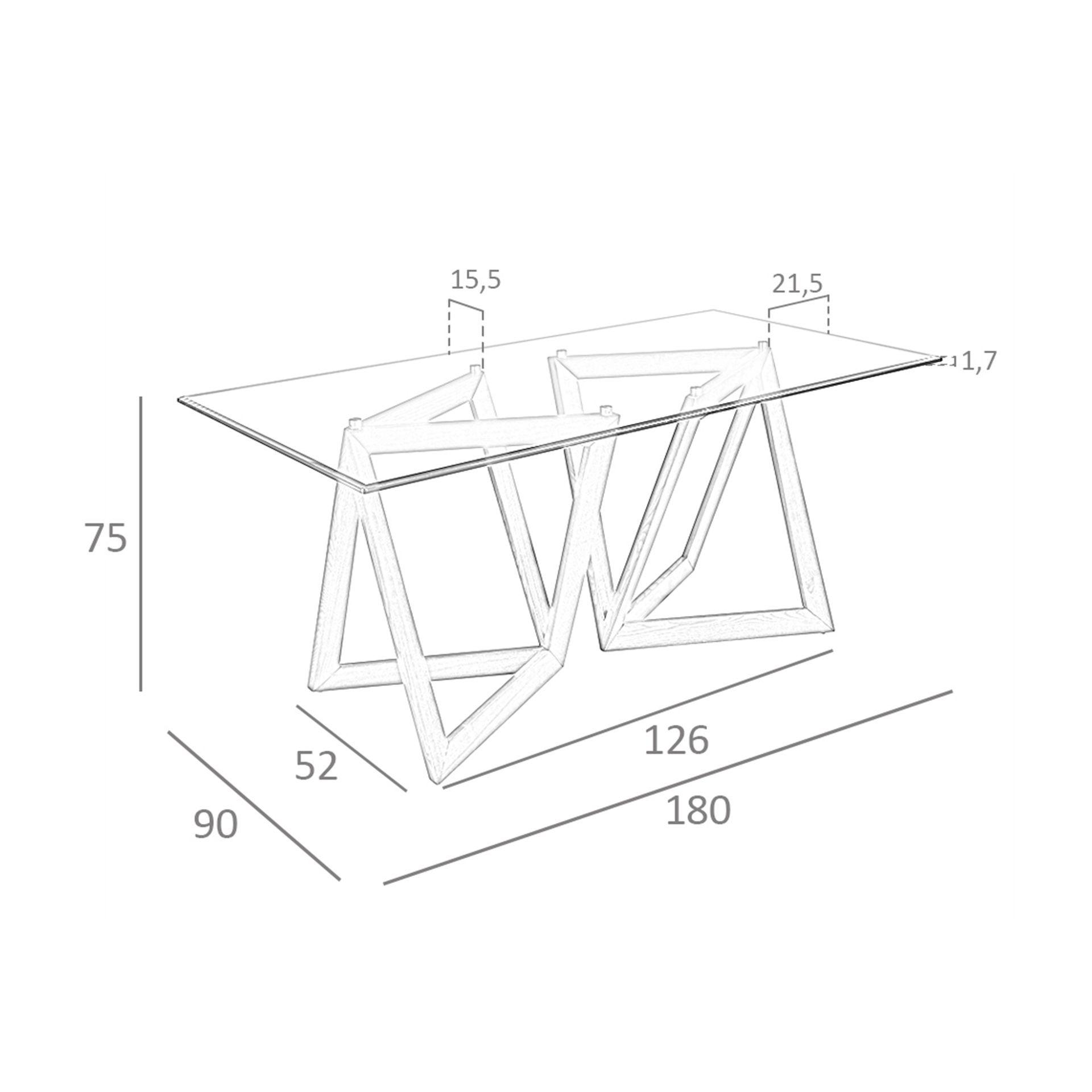 ANGEL CERDA Esstisch Rechteckig gehärtetes Glas aus walnussfarbenes Holz  