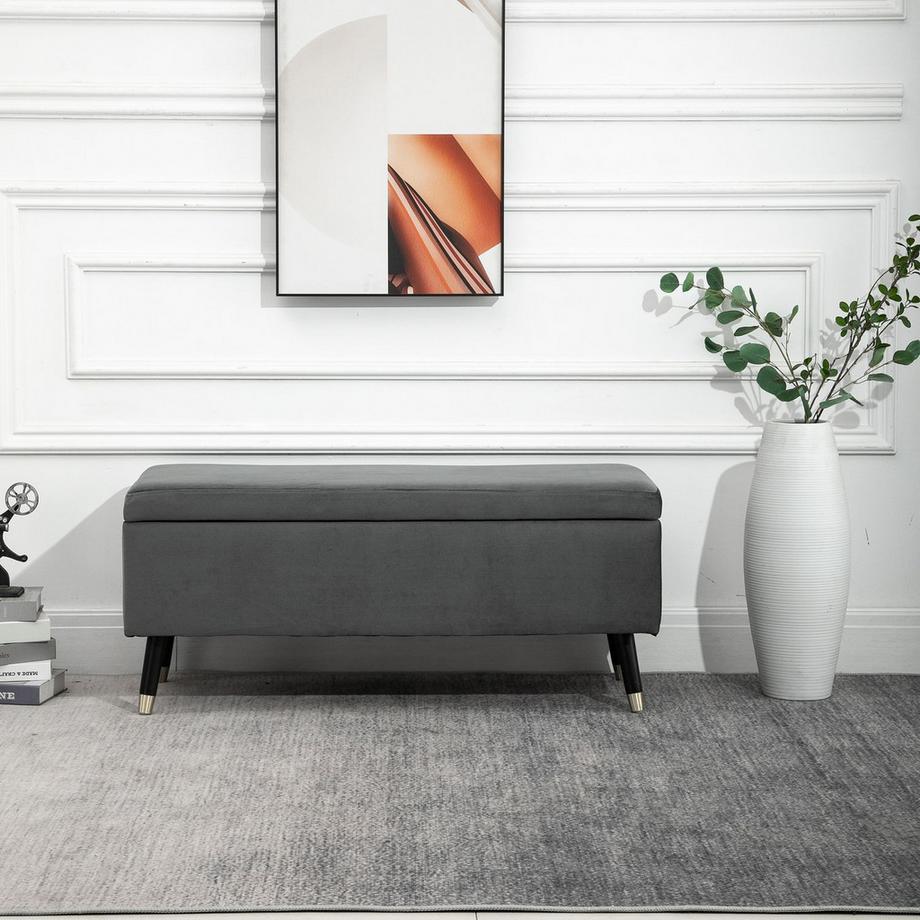 Northio Sitzbank, Polsterbank Mit Stauraum, Truhenbank, Metall, Schaumstoff, Kautschukholz, Kohlegrau, 110 X 43 X 45 Cm  