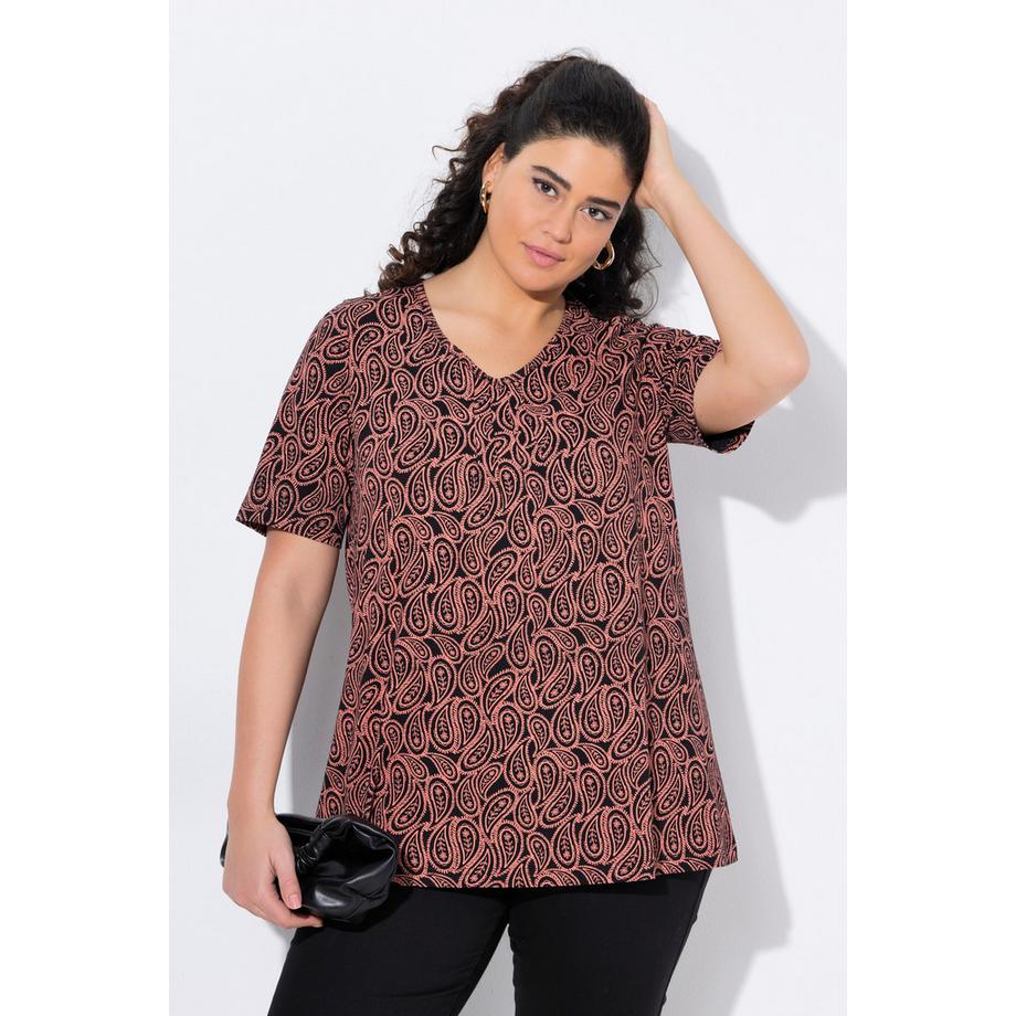 Ulla Popken T-shirt Pieghe Decorative Linea A Scollo a V Mezza Manica  