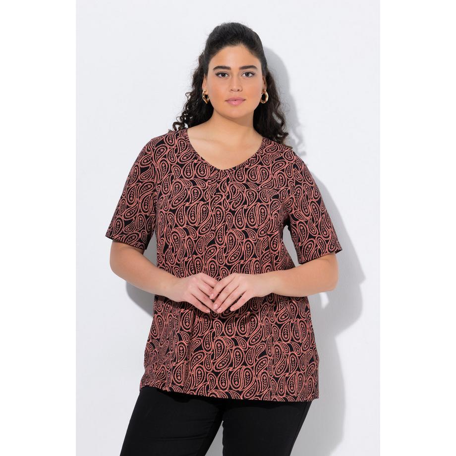 Ulla Popken T-shirt Pieghe Decorative Linea A Scollo a V Mezza Manica  