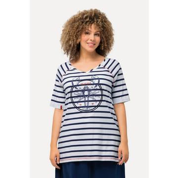 T-shirt dal taglio svasato con righe, aragosta, scollo a V e mezze maniche