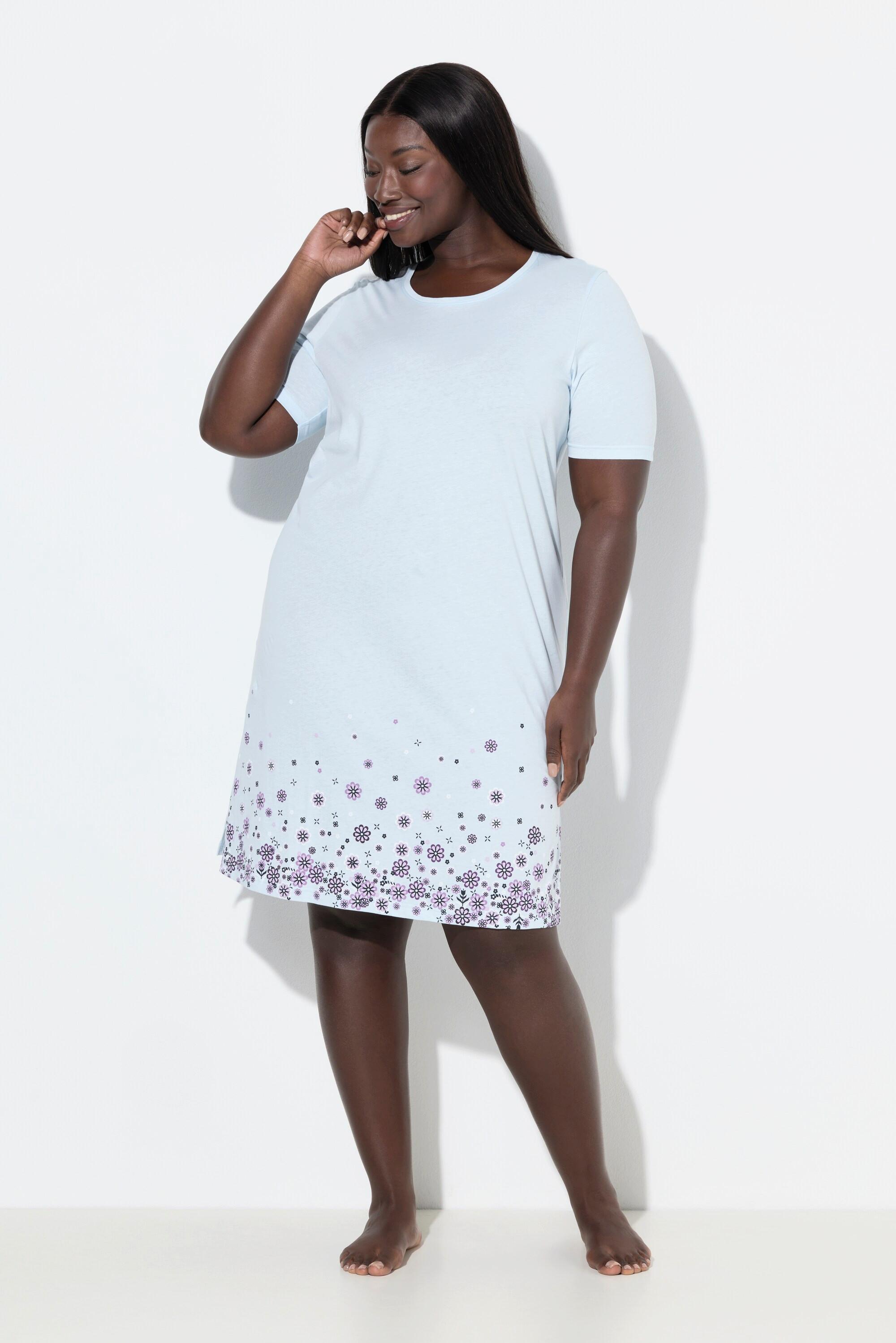 Ulla Popken Camicia da notte Confezione doppia Fiori Scollo rotondo Mezze maniche  