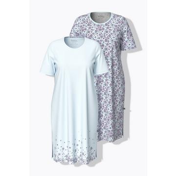 Camicie da notte in confezione doppia con fiori, scollo a girocollo e mezze maniche