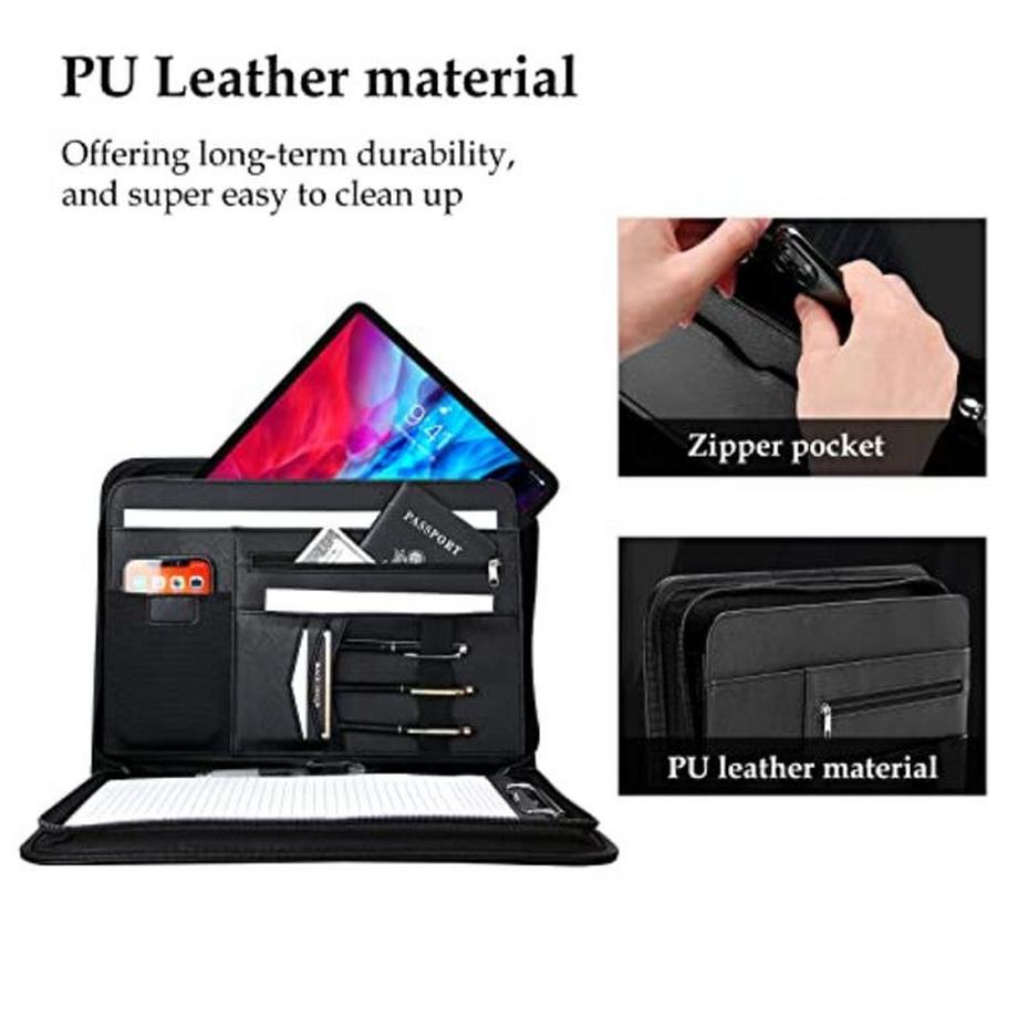 Only-bags.store  A4 Schreibmappe PU Kunstleder Konferenzmappe Portfolio mit Reißverschluss Klemmbrett Notizblock 