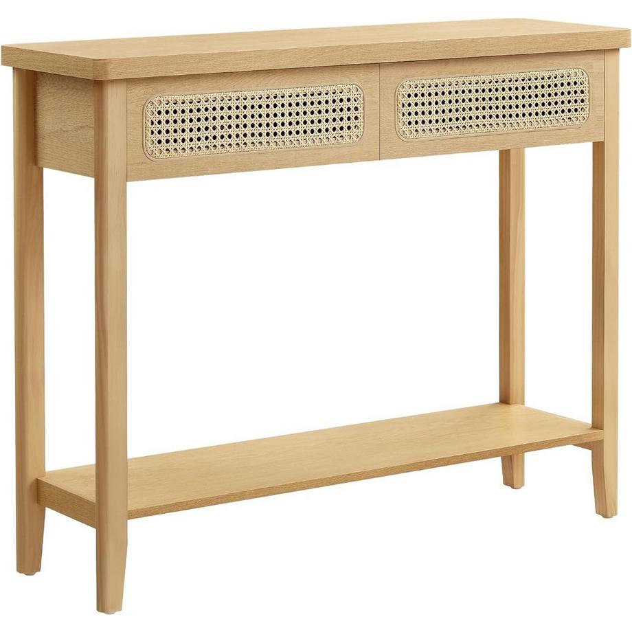 Pricenet  Boho-Konsolentisch mit Rattan-Schubladen und offenem Regal 