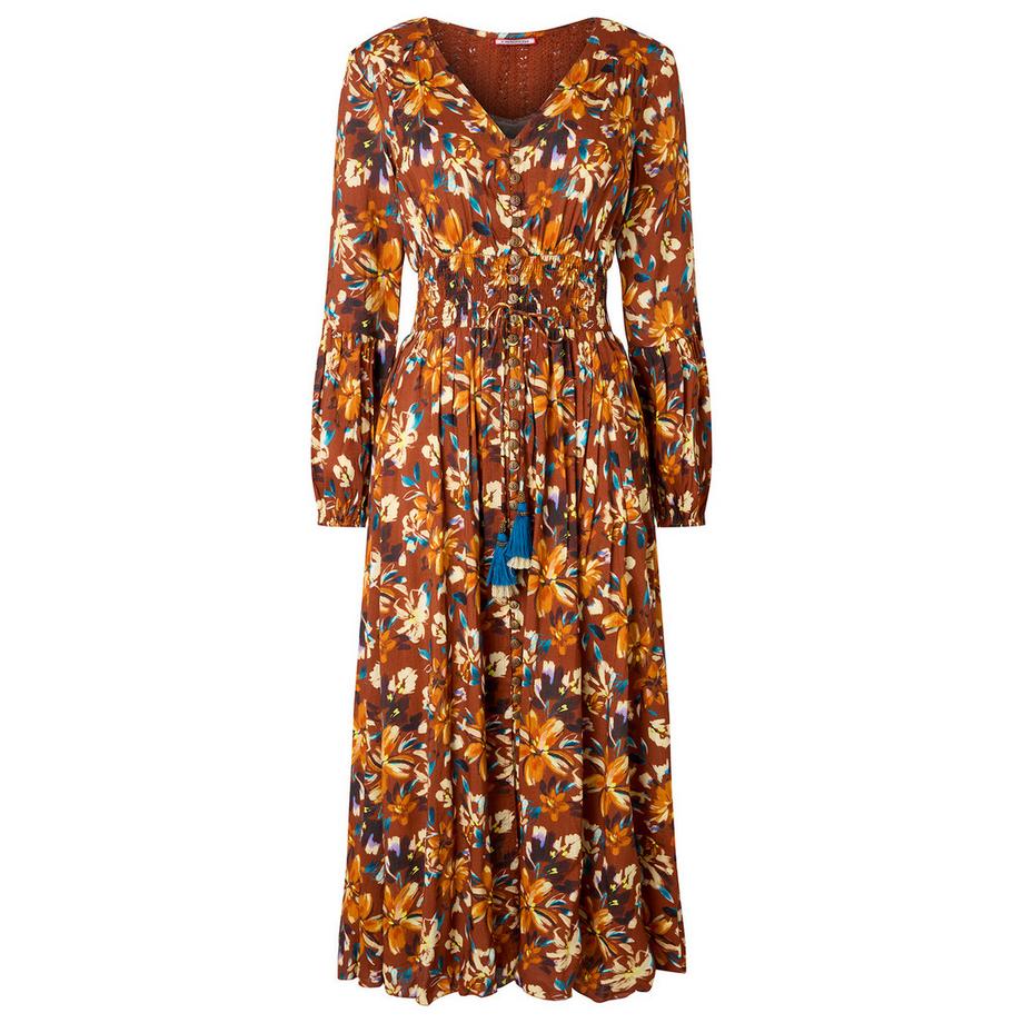Joe Browns Robe Longue Fleurie à Empiècement en Dentelle Sienna  