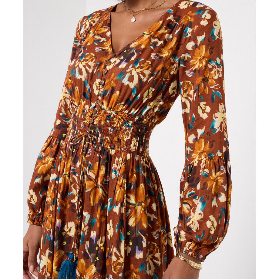 Joe Browns Robe Longue Fleurie à Empiècement en Dentelle Sienna  