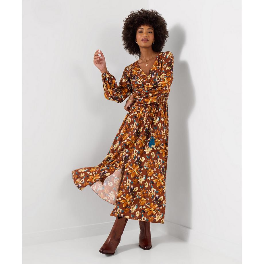 Joe Browns Robe Longue Fleurie à Empiècement en Dentelle Sienna  
