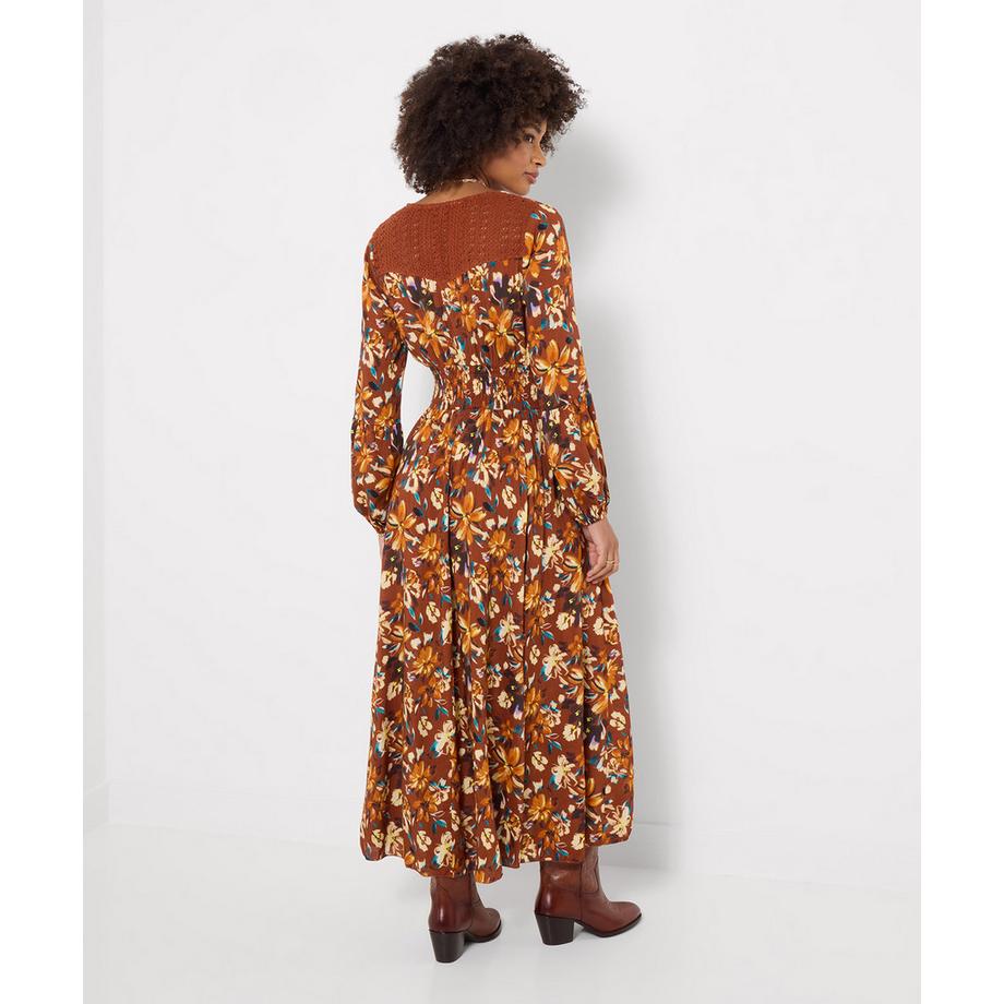 Joe Browns Robe Longue Fleurie à Empiècement en Dentelle Sienna  