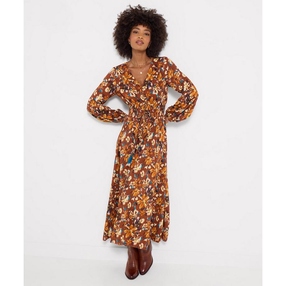 Robe Longue Fleurie à Empiècement en Dentelle Sienna