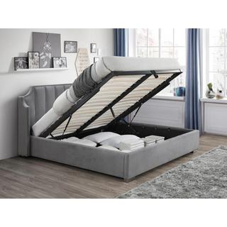 Vente-unique Letto con contenitore 140 x 190 cm con testata letto curva Velluto Grigio  - TEOMIS  