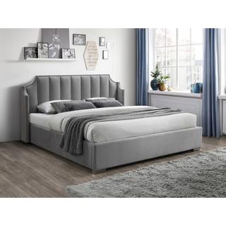 Vente-unique Letto con contenitore 140 x 190 cm con testata letto curva Velluto Grigio  - TEOMIS  