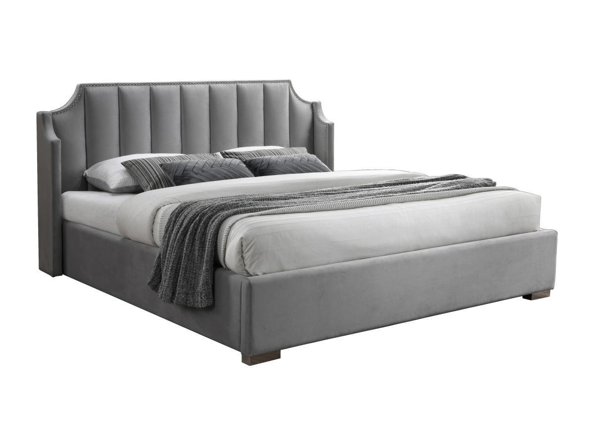 Vente-unique Letto con contenitore 140 x 190 cm con testata letto curva Velluto Grigio  - TEOMIS  