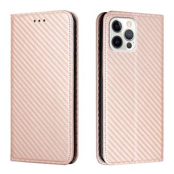 iPhone 14 Pro Max - Carbon Look Flip Case Cover rosa
