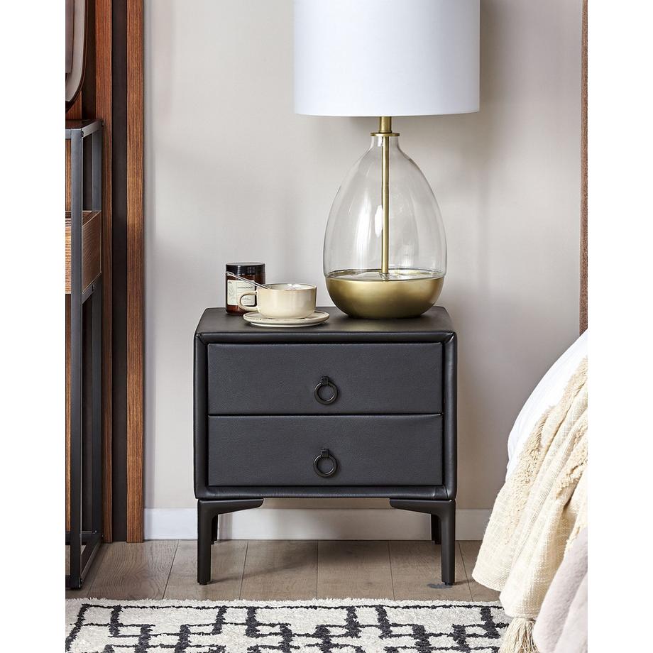 Beliani Nachttisch mit 2 Schubladen aus Kunstleder Glamourös SEZANNE  