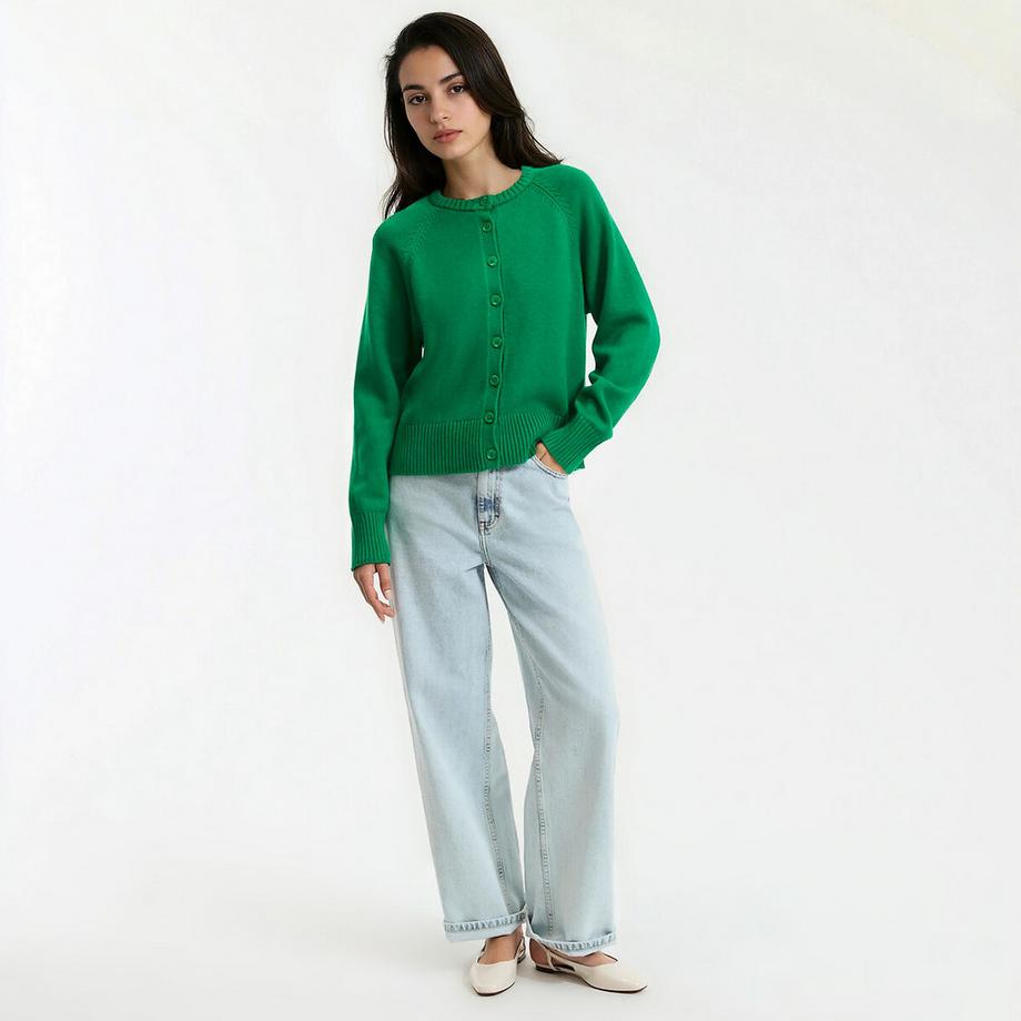 La Redoute Collections Cardigan Corto Girocollo in Misto Lana e Cotone  