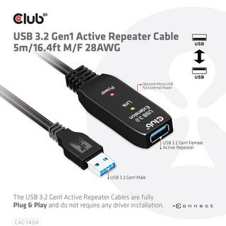 Club3D  CAC-1404 USB Kabel 5 m USB 3.2 Gen 1 (3.1 Gen 1) USB A Schwarz 