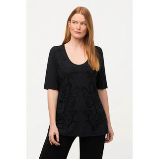 Ulla Popken  T-shirt con ricami con perline, scollo a girocollo e mezze maniche 